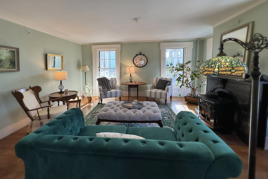 Parlor with green couch